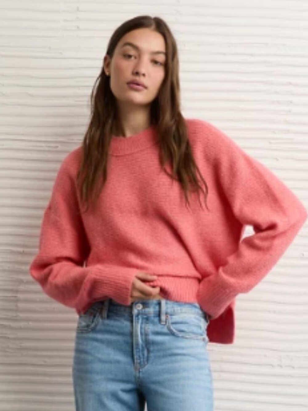 American Eagle AE Whoa So Soft Crew Neck Sweater Coral XL